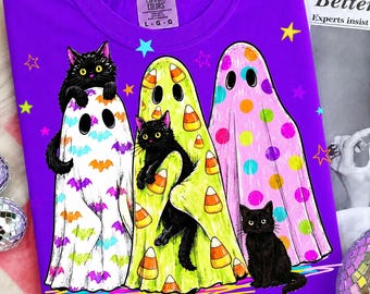 Preppy Halloween Ghost and Cat PNG: Colorful Leopard Ghost Png, Girly Spooky Season (Digital Download)
