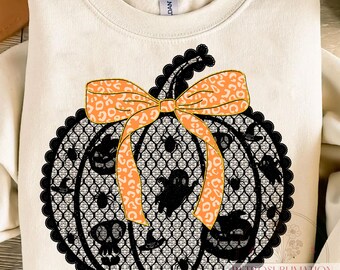 Coquette Black Lace Pumpkin Png, Leopard Bow Png, Fall Orange Bow Sublimation, Pumpkin Season Png, Trendy Halloween Png, Spooky Season
