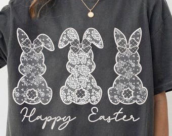 Happy Easter Png, White Lace Bunny Png, Vintage Easter Png, Floral Bunny Png, Easter Shirt Png, Easter Bunny Png, Boho Easter, Spring Shirt