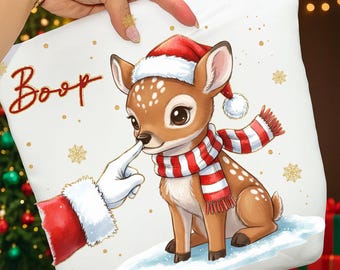 Ciervo navideño retro PNG: Papá Noel, reno, diseño moderno (descarga digital)