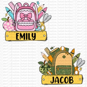 Prénom personnalisé enfant png, rentrée des classes png, mignon garçon et fille cartable png, coquette enseignant crayon png, cadeau pour garçon et fille