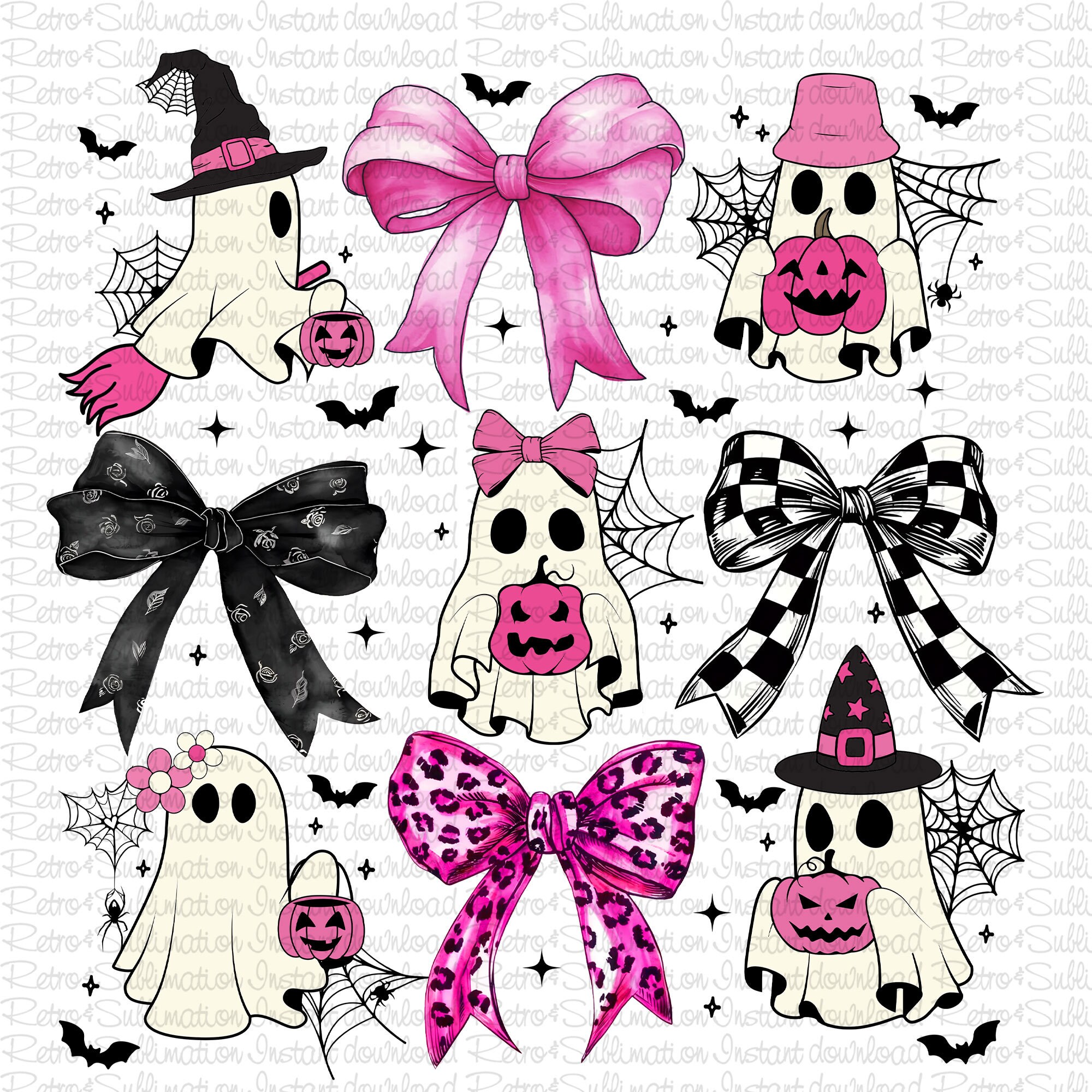 Retro Pink Halloween Ghost Png, Cute Spooky Ghost With Bow Png, Girly ...