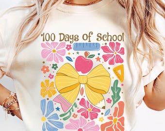 100 Days Of School Boho Floral Png, 100 Days of School Coquette Bow Png, Teacher 100 Days Png, Coquette Pencil Png, Teacher Appreciation Png