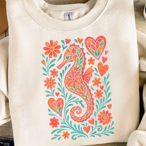 Boho Floral Seahorse Png, Floral Hippocampus Png, Coastal Summer Sublimation Design, Preppy Nautical Clipart, Beach Vibes Seahorse Png