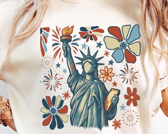 Retro 4 lipca Statua Wolności, Ameryka USA Png, 4 lipca Png Designs, Flaga USA, Projekt koszulki American Girl, Dzień Niepodległości Png