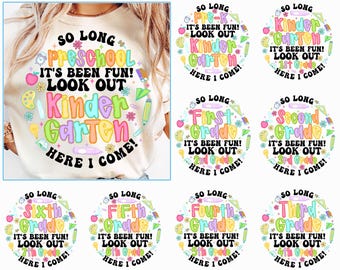 So Long Grade-sublimatiebundel, Coquette Back to School png, pastelkrabbels png, pre-k 1e/2e/3e/4e/5e leerjaar png, senior 2026