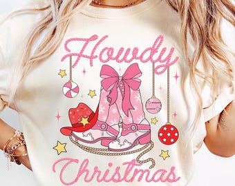 Howdy Christmas Png, Western Christmas Png, Cowgirl Boots Png, Pink Christmas Png, Xmas Holiday Png, Cowgirl Christmas Png, Aesthetic Png