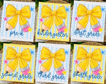 Coquette Back To School PNG Bundle: Pencil Bow Png, First Day Of School Png, Pre-K To 4th Grade Sublimation