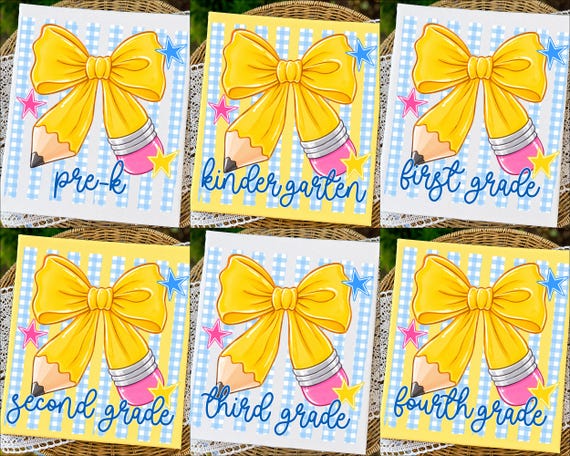 Coquette Back To School PNG Bundle: Pencil Bow Png, First Day Of School Png, Pre-K To 4th Grade Sublimation