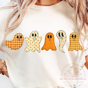 Pastel Fall Ghost Png, Autumn Halloween Sublimation, Fall Gingham Floral Ghost Png, Retro Halloween Patchwork Ghost Png, Spooky Season Png
