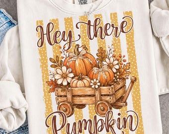 Immagine PNG a righe retrò per la stagione autunnale: Hey There Pumpkin Png, Autumn Wago Pumpkin Png, Atmosfera autunnale (Download digitale)