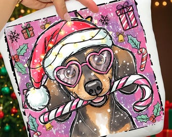 Perro salchicha navideño en acuarela PNG: Diseño de perro festivo (Descarga digital)