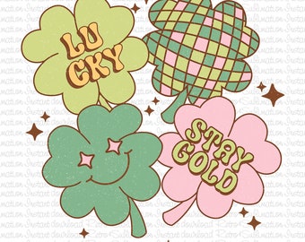 Retro St Patrick Png, Shamrock Disco Png , 4 leaf clover Png, St Patricks Day Png, Happy Patrick's Day, St Patricks Png, Lucky Vibes Png