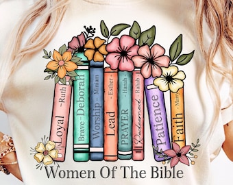 Libri Donne della Bibbia Sublimazione Png, Amante dei libri Stampabile, Perfetto per progetti fai da te, Libri Floreali Digitali Png, Vintage Bookish Floral
