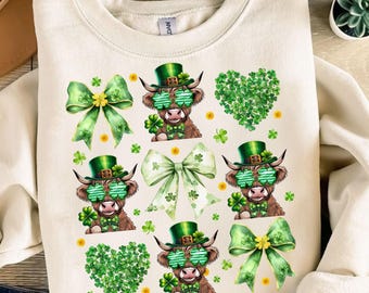 Western St Patrick Png, Coquette St Patrick Png, Highland Cow St. Patrick's Day Png, Coquette St Patty's Day Png, Irish Day Png, Lucky Vibes
