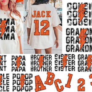 Personalized Basketball Family Png Bundle, Basketball Number And Alphabet Sport Family Png, Lightning Bolt Png, Game Day PNG
