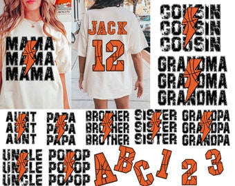 Personalized Basketball Family Png Bundle, Basketball Number And Alphabet Sport Family Png, Lightning Bolt Png, Game Day PNG