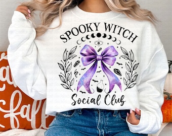 Spooky Witch Social Club Png, Cute Purple Witch Bow Halloween Sublimation, Witchy Aesthetic Png, Spooky Season, Halloween Witch Girl Shirt
