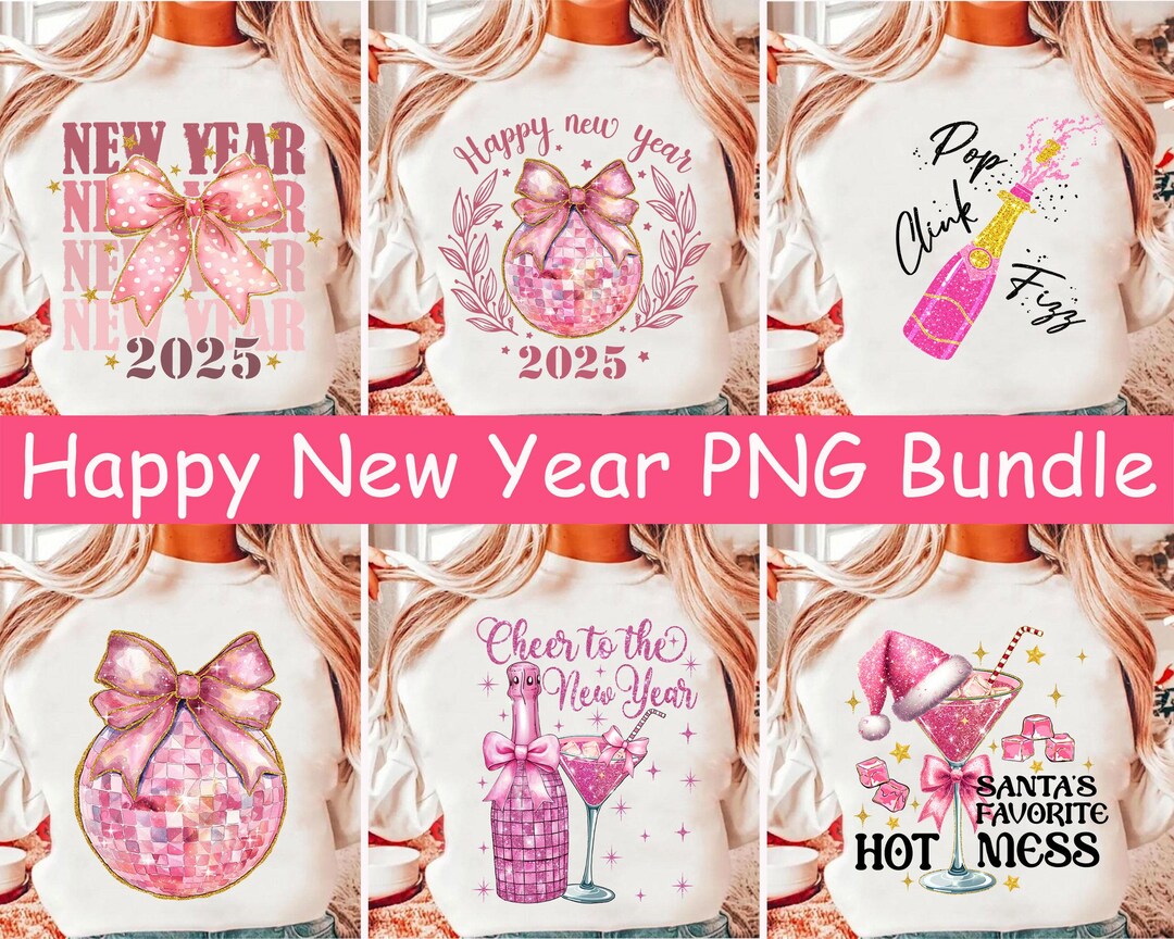 Glitter New Year 2025 Png Bundle, New Year Coquette Bow Png, Happy New ...