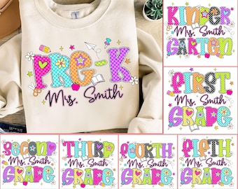 Custom Teacher Back To School Png Bundle, Preppy First Day Of School Png, Checkered School Png, Teacher Life Png,Pre-K 1st/2nd/3rd/4th Grade