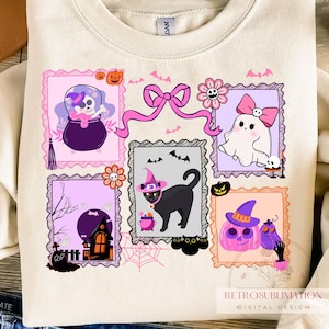 Retro Spooky Cute Halloween PNG, Pink Ghost Cat Pumpkin Png, Goth Witch Sublimation, Coquette Halloween Shirt Design, Digital Download