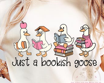 Coquette Silly Goose Bookish Png, Just A Bookish Goose Png, Cute Duck Reading Png, Funny Animal Reading Shirt, Book Lover Gift, Digital