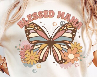 Blessed Mama Png, Floral Butterfly Sublimation Designs, Mom Shirt Png, Mama Quotes Designs, Colorful Floral Gift For Mom, Sunflower Mom Png