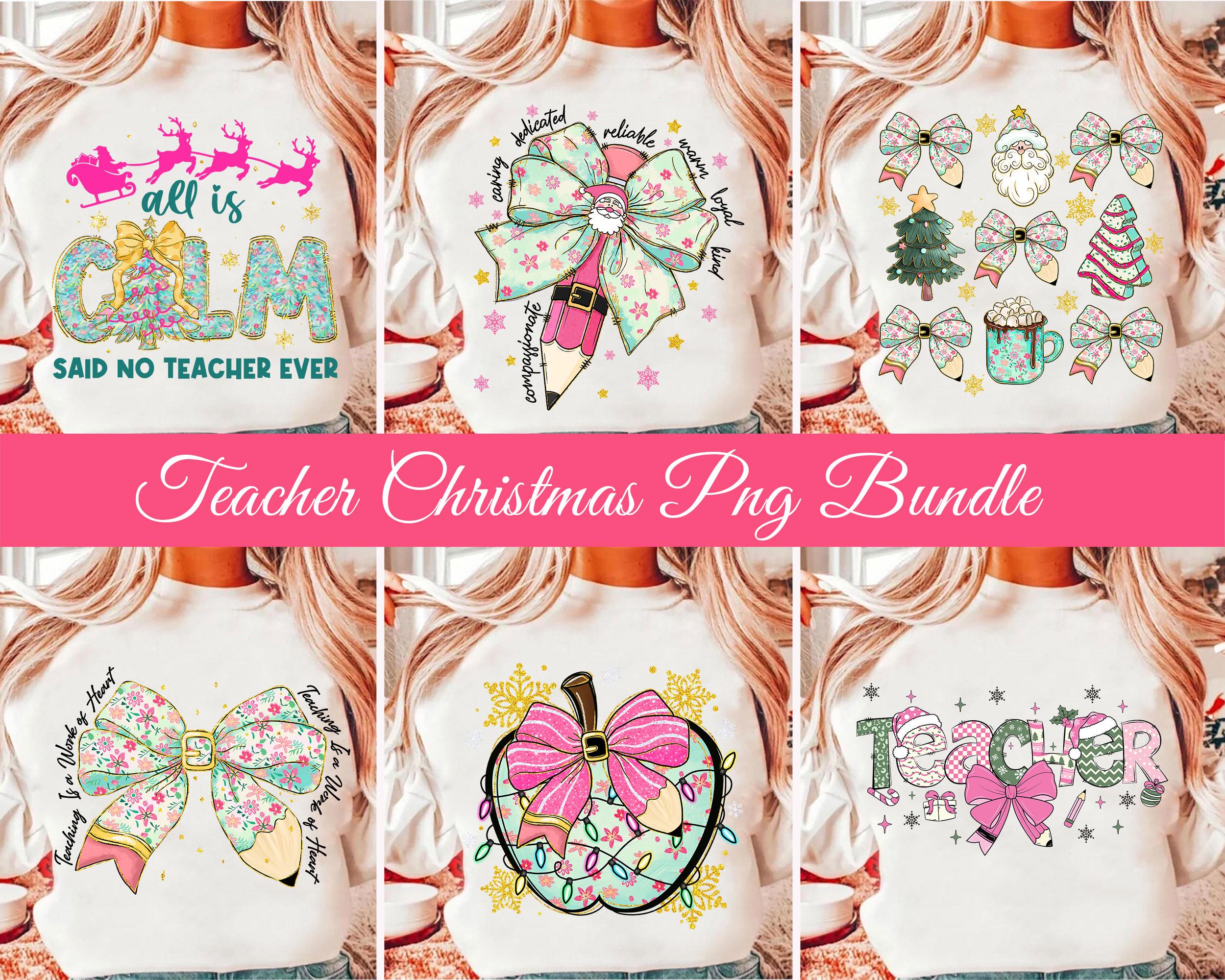 Leraar kerst png-bundel, leraar potlood kerstcoquette png, waardering leraar, trendy kerst png, kerstshirt leraar, kerstcadeaus