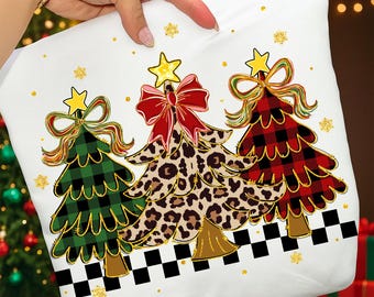 Preppy Christmas Tree PNG: Merry Christmas Png, Leopard Plaid Christmas Tree With Bow (Digital Download)