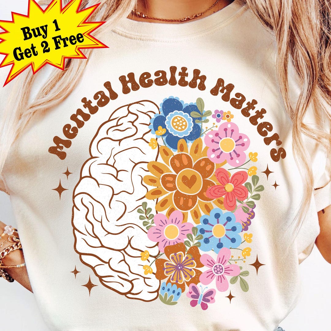 Mental Health Matters Png, Floral Brain Awareness Png, Mental Wellness ...