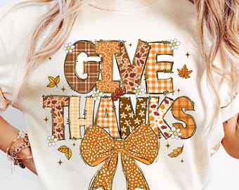 Gracias (Png), Patchwork de cuadros de leopardo (Png), Letra de lazo retro (Png), Sublimación de camisetas de Acción de Gracias, Lazo de otoño (Png), Descarga digital