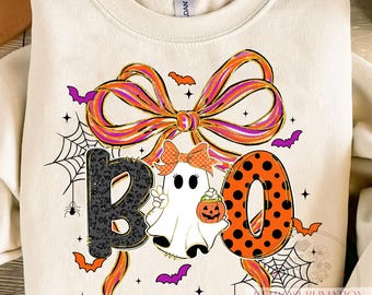 Boo Ghost Girl Png, Cute Halloween Ghost With Bow Png, Coquette Halloween Sublimation, Halloween Leopard Png, Trick Or Treat, Spooky Season