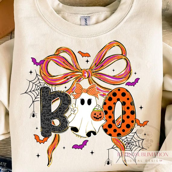 Boo Ghost Girl Png, Cute Halloween Ghost With Bow Png, Coquette Halloween Sublimation, Halloween Leopard Png, Trick Or Treat, Spooky Season