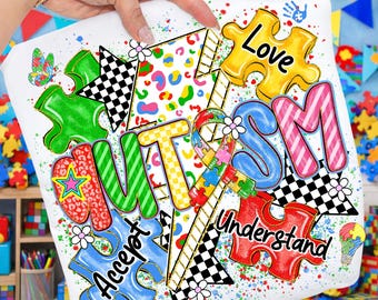Preppy Autism PNG: Autism Awareness Png, Puzzle Piece Png, Love Understand Autism (Digital Download)