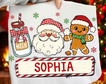 Personalized Christmas PNG: Kids Christmas Png, Santa Milk and Cookies Png, Xmas Gifts