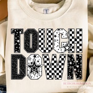 Touchdown Game Day Png, Black White Football Sublimation, Game Day Cheer Png, Retro Leopard Checkered Star Png, Digital Download