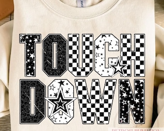 Touchdown Game Day Png, Black White Football Sublimation, Game Day Cheer Png, Retro Leopard Checkered Star Png, Digital Download