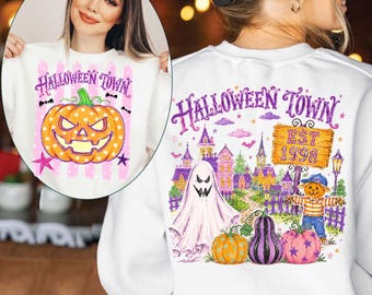 Preppy Halloweentown PNG: Pink Halloween Png, Spooky Village Sublimation, Front Back Halloween (Digital Download)