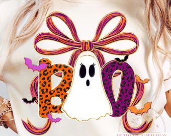 Fantasma de leopardo Boo (Png), fantasma de lazo de Halloween (Png), temporada espeluznante (Png), fantasma coqueto Boo (Png), Halloween femenino (Png), truco o trato (Png)