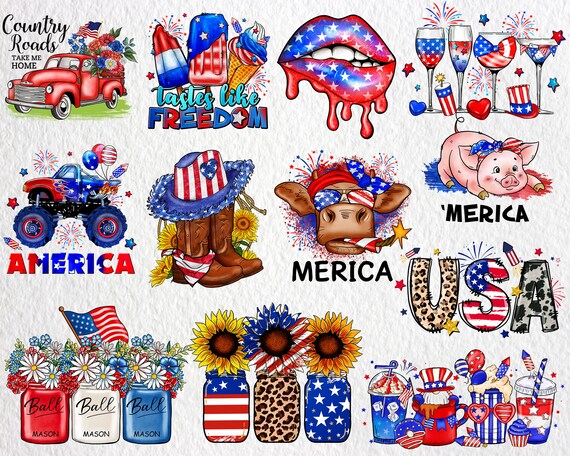 4th Of July Png Bundle, Independence Day Png, USA Flag Png, America Patriotic Png, 4th Of July Kids, Sunflower America Png