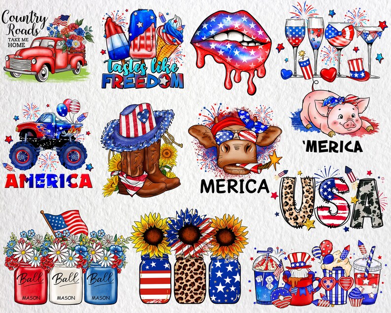 4 juli png-paket, självständighetsdagen png, USA-flaggan png, amerikansk patriotisk png, 4 juli-barn, solrosamerikan png bild 1