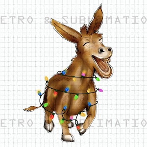 Funny Christmas Donkey Farm Png, Christmas Lights Png, Farm Animal Png, Merry Christmas PNG, Christmas Design, Christmas Gifts,Christmas Png
