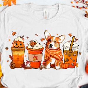 Personalization Autumn Corgi Dog Coffee Png, Thanksgiving Png, Dog Lover Gift, Pumpkin Latte Png, Pumpkin Season Png, Hello Fall Png