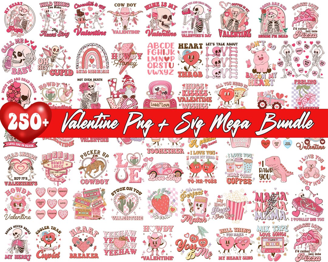 250 Files Valentines Bundle Png Svg, Mega Bundle Valentine, Retro ...