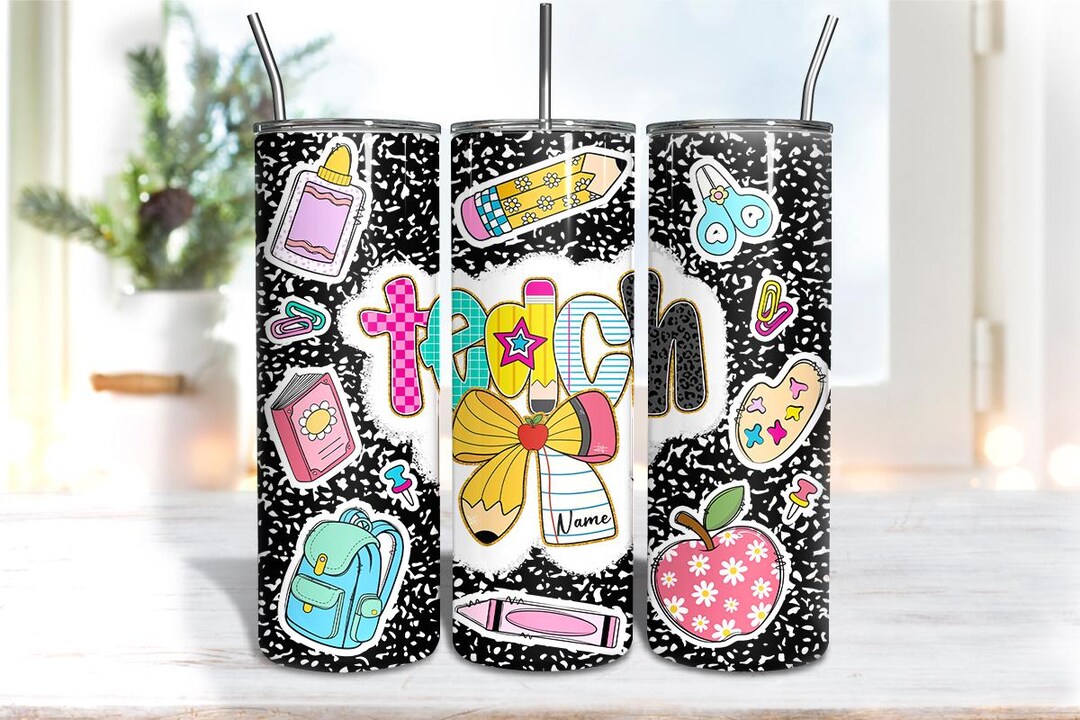 Personalization Teacher Composition Notebook Tumbler PNG, 20oz Skinny ...