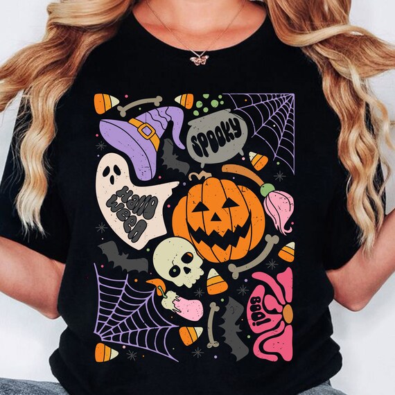 Boho Floral Halloween Png, Hallowwn Png, Halloween Ghost Png, Halloween Pumpkin Png, Bats and Webs, Halloween Shirt, Sublimation Design