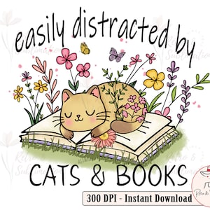 Chat Et Livres PNG, Fleurs Png, Santé Mentale, Fleurs PNG, Sublimation PNG, Png inspirant, Png Motivation, Citations Sur La Santé Mentale