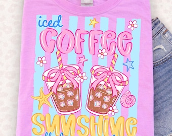Stripes Iced Coffee Sunshine PNG: Summer Png, Summer Vibes Png, Coffee Lover (Download digitale)