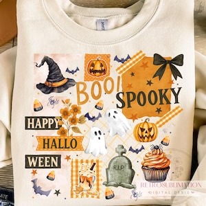 Boo Spooky Png, Halloween Fall Collage Png, Cute Pumpkin Ghost Png, Fall Aesthetic Png, Spooky Ghost Witch Hat Png, Autumn Vibes Png