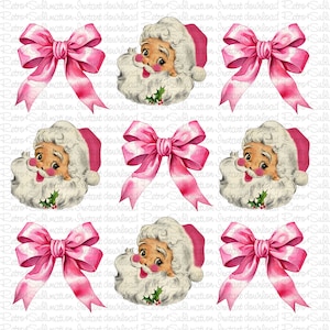 Pink Santa Design Png, Pink Santa Sublimation Design, Santa Png, Vintage Christmas Png, Christmas Design Png, Pink Bow Christmas Png